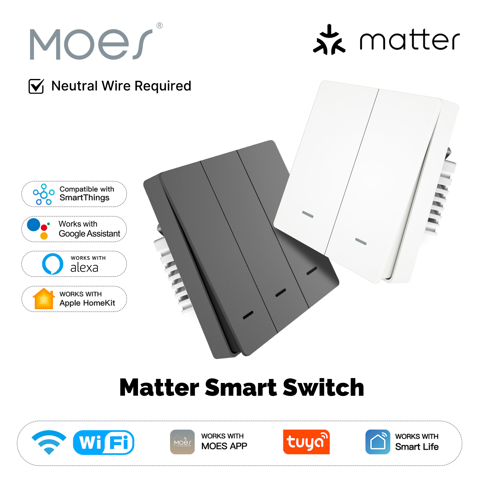 Smart Light Switch Wifi - MOES Matter Tuya WiFi Sakelar Tombol